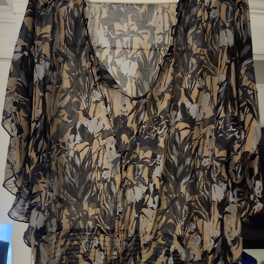 George Elegant Black and Tan Patterned Blouse